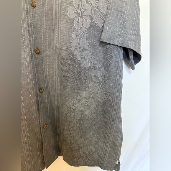 Tommy Bahama 100% Silk Men's Tahitian Border Shirt Shadow Gray Floral‎ Size XL - Picture 4 of 8